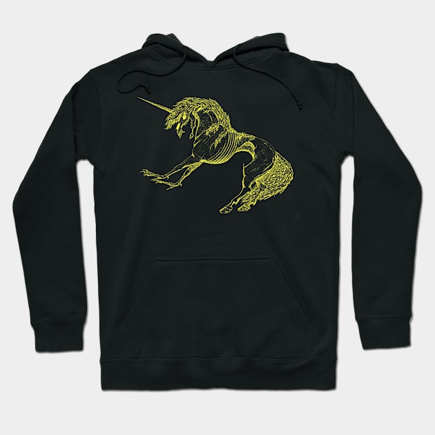 Nightmare Unicorn, Yellow Outline Hoodie by RawSunArt